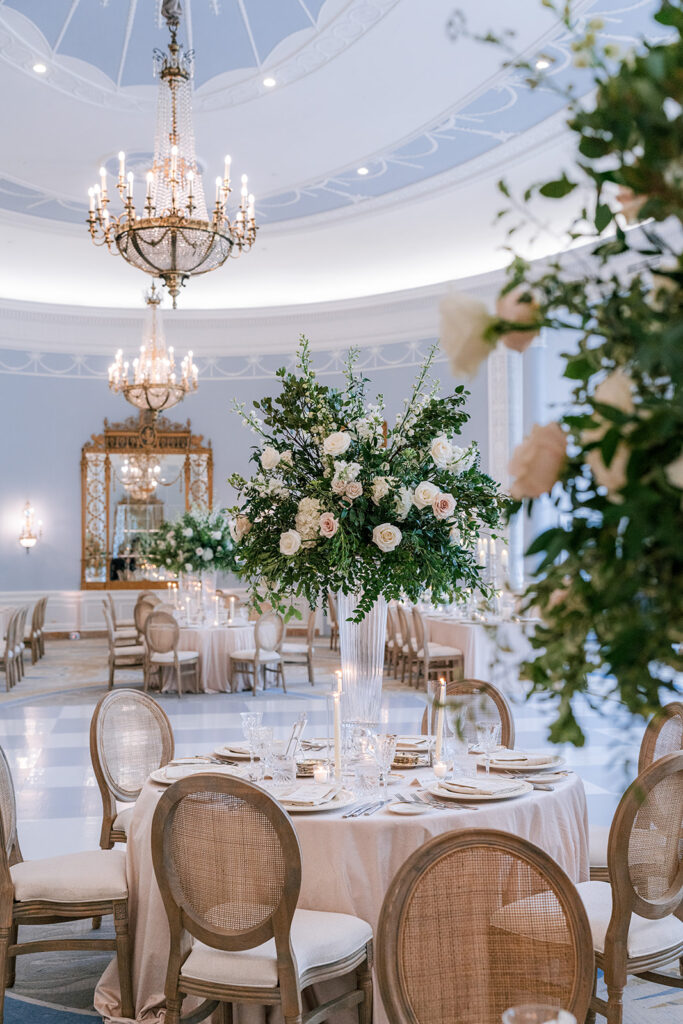 Wedding reception setup in the Adam Room at the Fairmont Château Laurier, Ottawa, planned by Erica Irwin — photographed by Emma Haidar